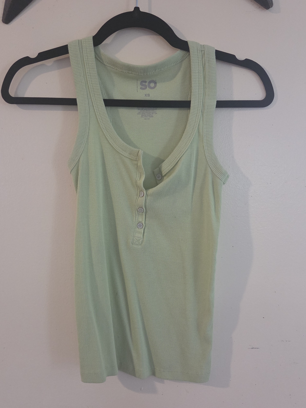 SO Light Green Ribbed Henley Tank Top